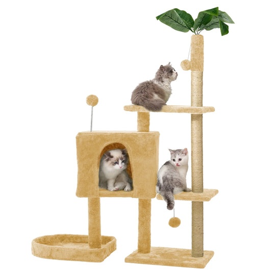 Cat Tree,52In Cat Tower for Indoor Cats, Cat Tree with Scratching Posts Plush Perch Stand, Cat Condo with Funny Toys Kittens Pet Play House,Pink